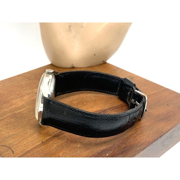 Wittnauer Mens Watch Vintage Swiss Hand Wind Silver Dial 33mm Black Leather Band - Picture 10 of 16